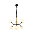 Bubble lighting chandeliers with multiple frosted globe lights displayed on a white background.