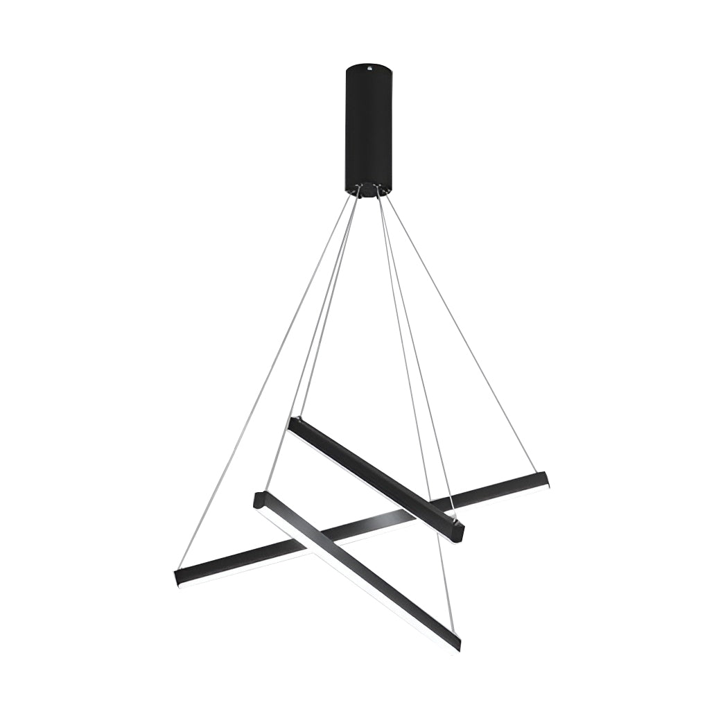 Criss linear chandelier with gold and black accents, providing a modern touch to a contemporary interior.