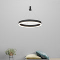 Ring metal chandelier shown on a white background with a black outer frame and integrated circular LED light.