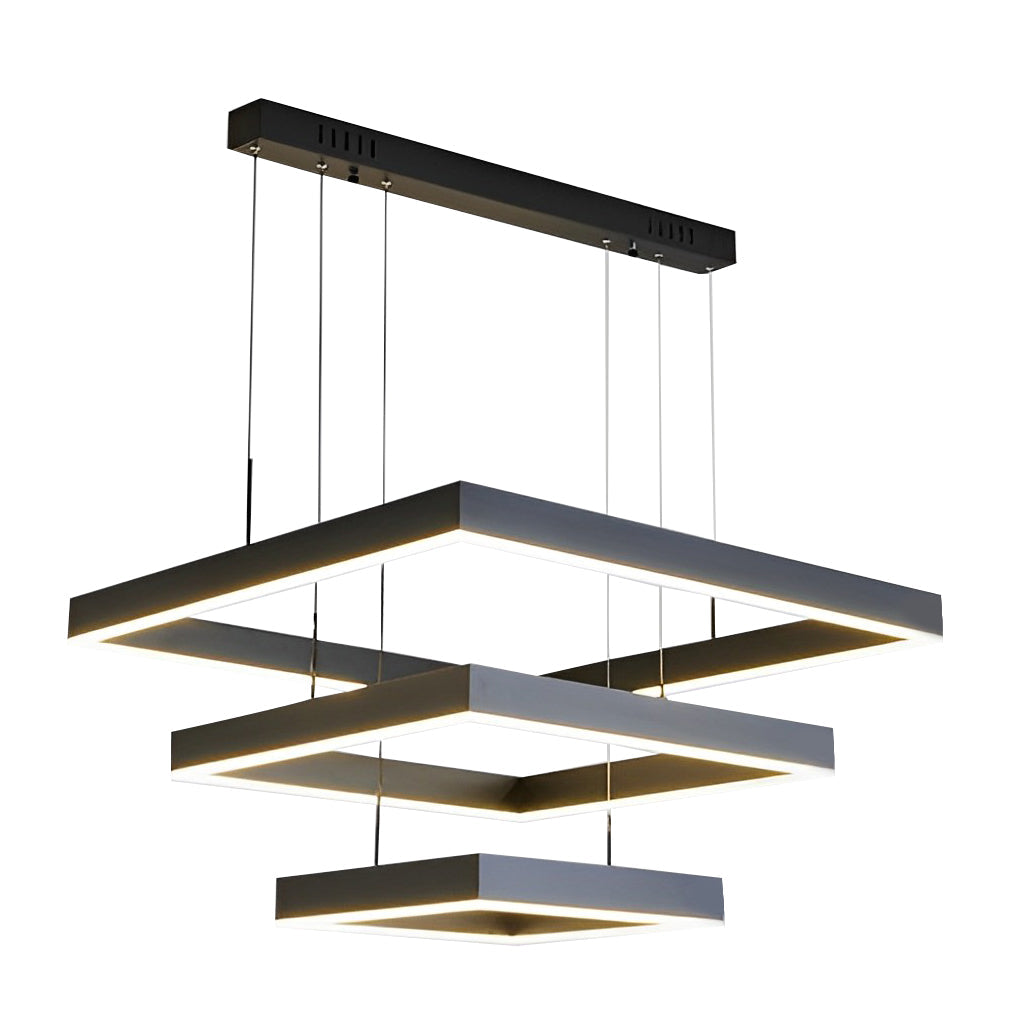 Ring square chandelier with close-up of the light source and diffusion.