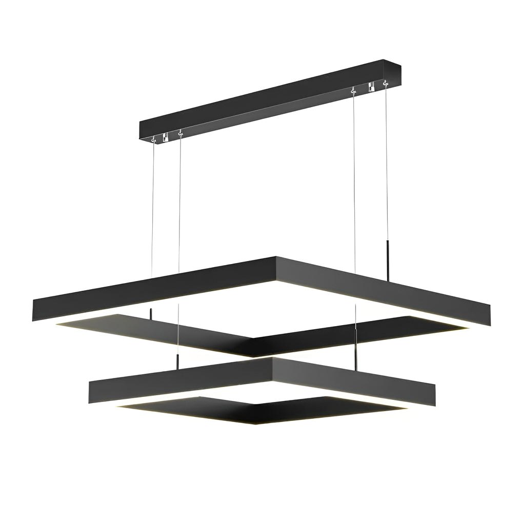 Ring square chandelier with multiple layers arranged for modern interior lighting.