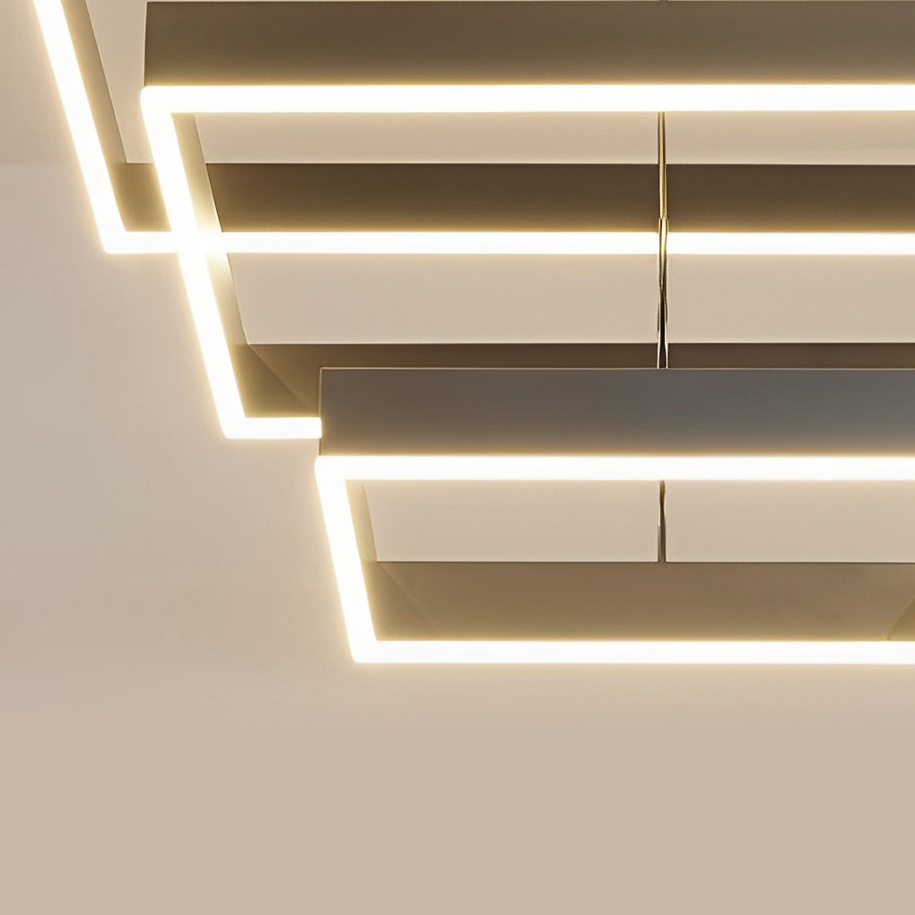 Ring square chandelier with side view showing depth and light diffusion.