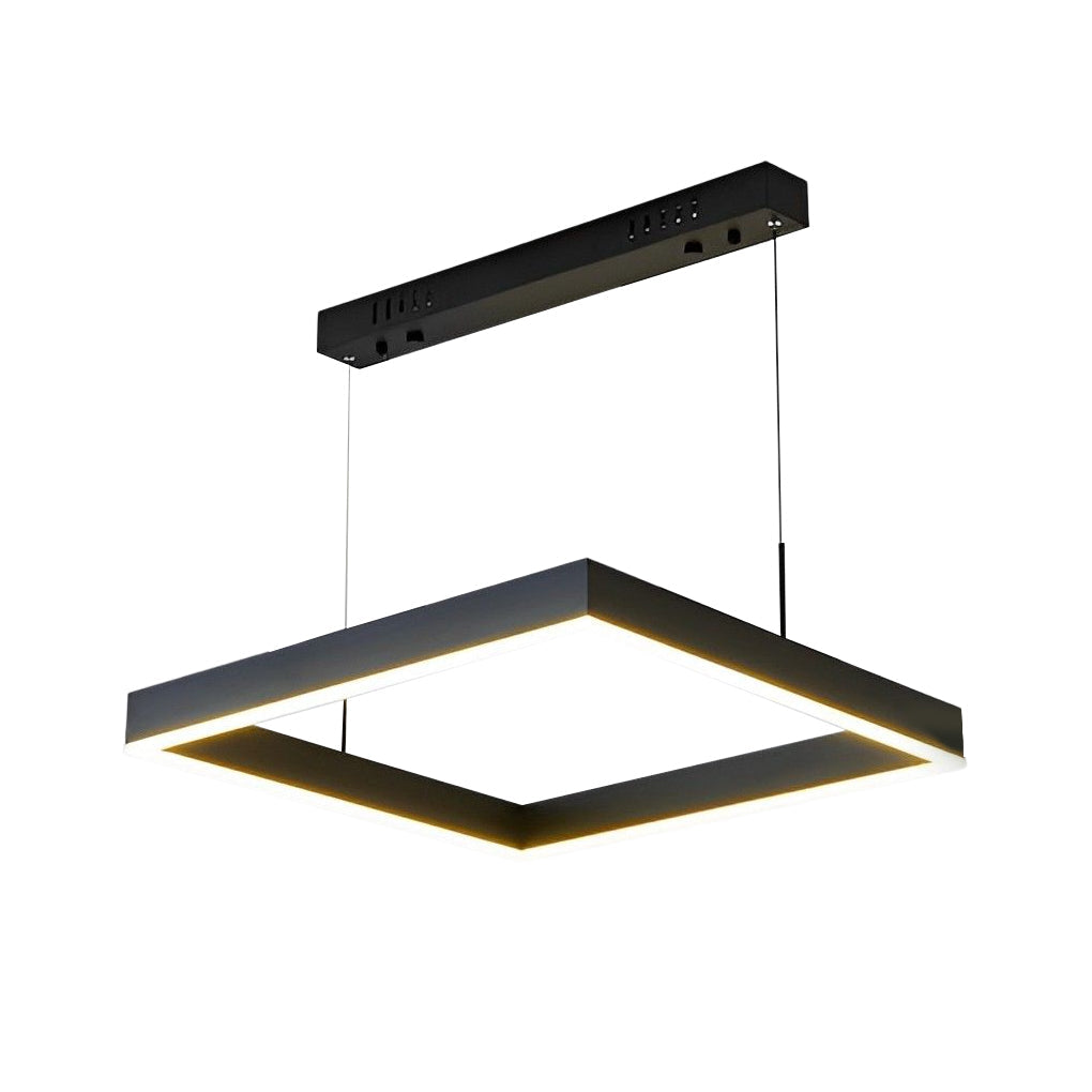 Ring square chandelier with top view highlighting unique square ring design.